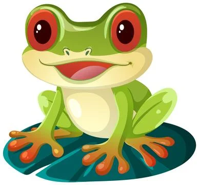Smiling Cartoon Tree Frog Sitting on Lily Pad Illustrazione stock