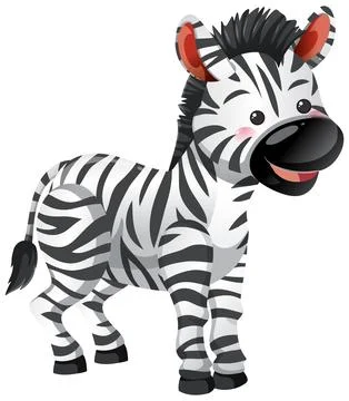 Smiling Cartoon Zebra Standing on White Background Stock Illustration