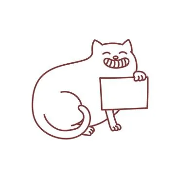 Smiling cat holds copy space blank placard in paw Stock Illustration