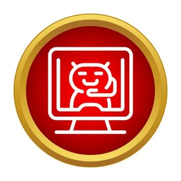 Smiling character on computer screen streaming content icon Stockillustratie