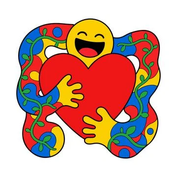 Smiling Character Hugging a Heart Stock Illustration