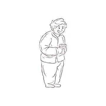 A Smiling Character In A Warm Jacket With Coffee Hand Drawn Vector Illustrati Stock Illustration