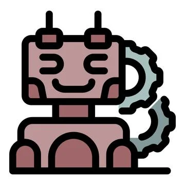 Smiling chatbot with gears showing artificial intelligence and automation Stock Illustration