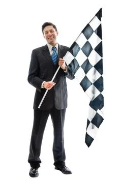Smiling with a checkered flag Stock Photos