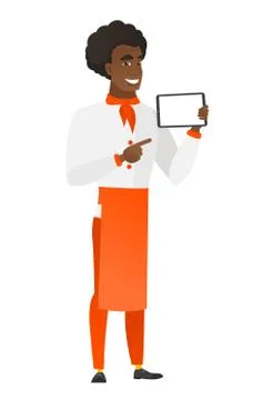Smiling chef cook holding tablet computer Stock-Illustration