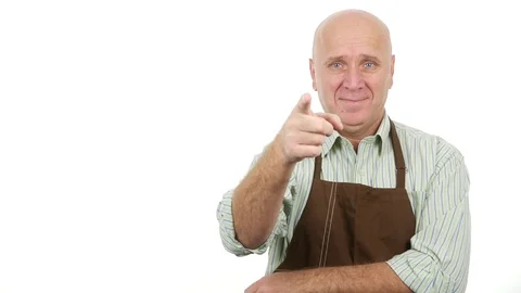 Smiling Chef Pointing with Finger Indicate a Person Make Thumbs Up Gestures Stock Footage