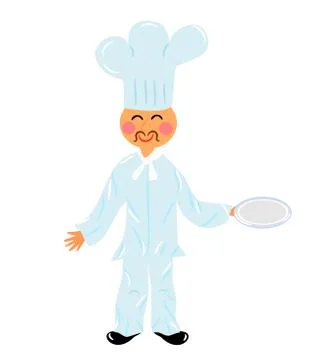 Smiling chef in uniform with an empty plate. vector illustration Stock Illustration
