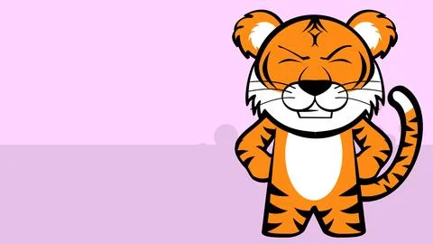 Smiling chibi tiger kid character cartoon Stock Illustration
