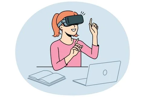 Smiling child studying with VR glasses Stock Illustration
