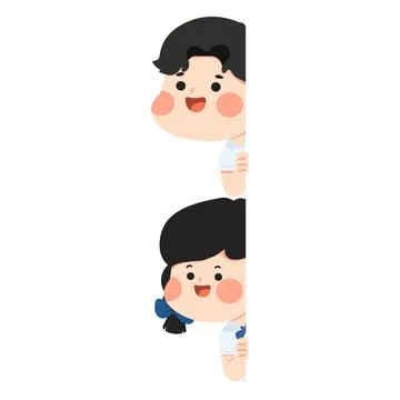 Smiling Children Peeking from Side Stock Illustration