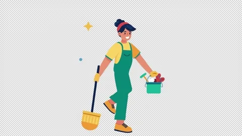 Smiling cleaner with tools. Cleaning service Stock Footage 322599813