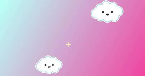 Smiling cloud and sparkles image over pastel gradient background Stock Illustration