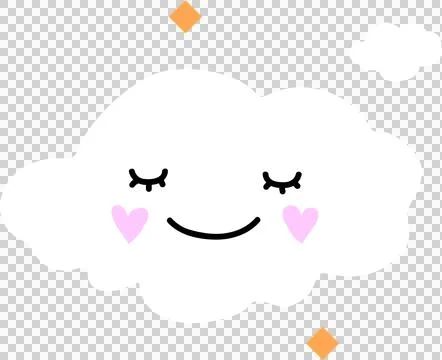 Smiling cloud, mini cloud and orange diamonds are floating on transparent 스톡 일러스트