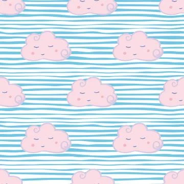 Smiling cloud sky seamless pattern. Doodle style illustration. 库存插图