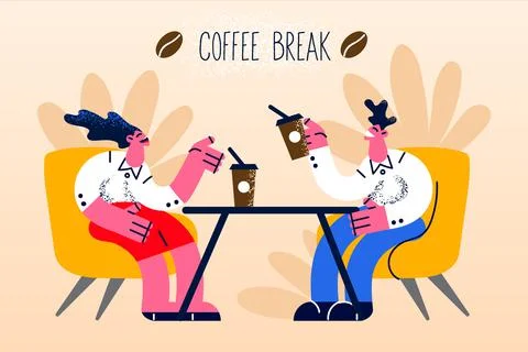 Smiling colleagues having coffee break in cafe Stock Illustration
