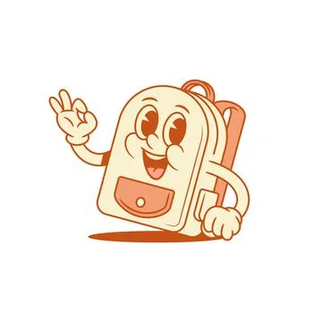 Smiling comic schoolbag back to school cartoon character ok gesture isometr.. Stock Illustration