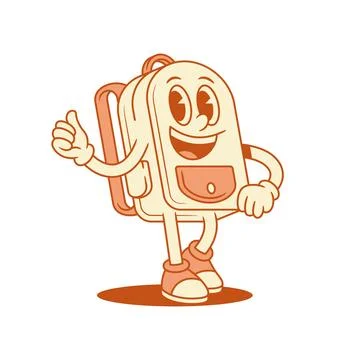 Smiling comic schoolbag backpack cartoon character thumb up isometric vector  イラスト素材