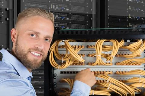Smiling Computer Technician Foto stock