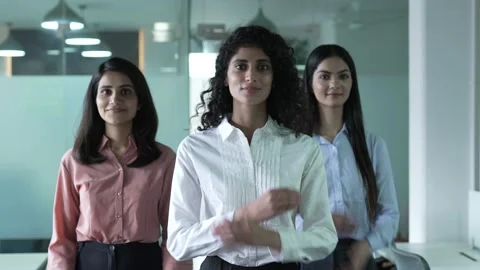 Smiling confident young three pretty Indian woman looking. Stock Footage 170426968