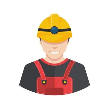 Smiling construction worker builder icon avatar flat. 스톡 일러스트