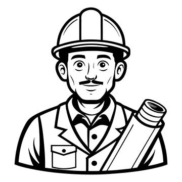 Smiling construction worker in hard hat holding blueprints Stock Illustration