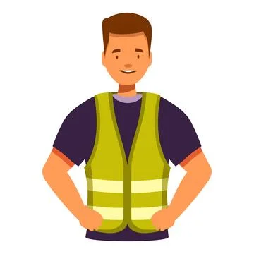 Smiling construction worker wearing a safety vest posing with hands on hips Stock Illustration