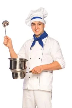 Smiling cook chef with kitchenware Stock Photos