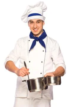 Smiling cook chef with kitchenware Stock Photos
