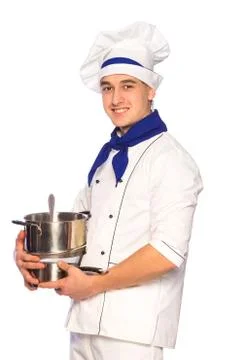 Smiling cook chef with kitchenware Stock Photos