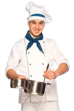 Smiling cook chef with kitchenware Stock Photos