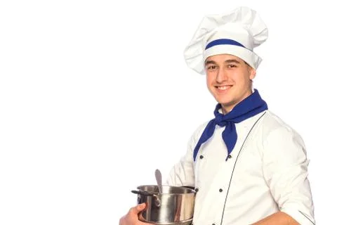 Smiling cook chef with kitchenware Stock Photos