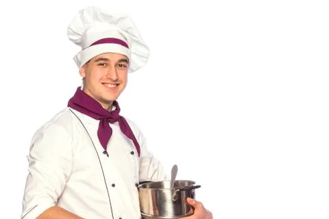 Smiling cook chef with kitchenware Stock Photos