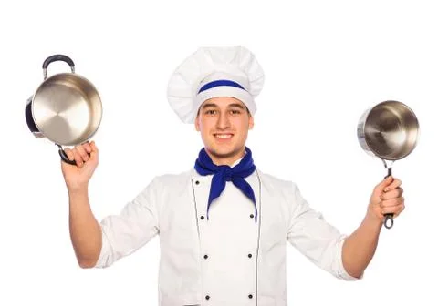 Smiling cook chef with kitchenware Stock Photos