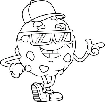 Smiling Cookie Cartoon Character With Cap and Sunglasses Pointing Stock Illustration