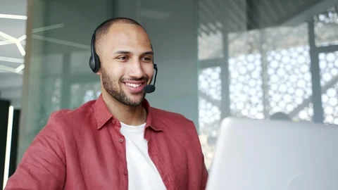 Smiling corporate operator in headset working in customer support service  Stock Footage 311621545