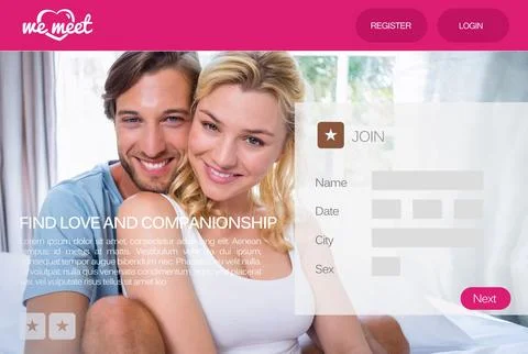 Smiling couple hugging on bed with man wrapping arm as registration fields Stock Illustration