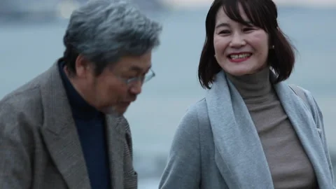 Smiling couple talking while looking at the sea Stock Footage 160138174