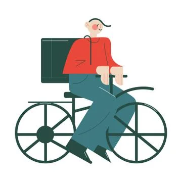 Smiling courier in working uniform delivering orders in boxes by bicycle Stock Illustration