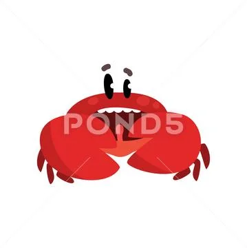 Smiling crab character, cute sea creature with funny face vector Illustration on Stock Illustration