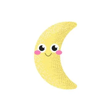 Smiling Crescent moon with rosy cheeks on a white background Stock Illustration