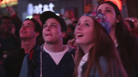 Smiling crowd on Times Square Stock Footage 50099137