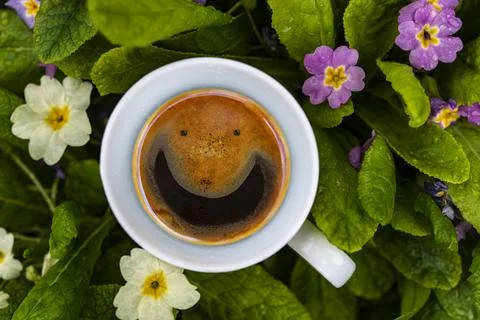 Smiling cup of coffee Stock Photos