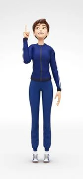 Smiling, Curious and Delighted Jenny - 3D Cartoon Female Character Sports Model Stock Illustration