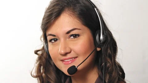 Smiling Customer service worker with headset Stock Footage 7907057