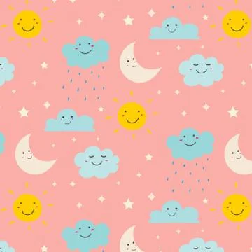 Smiling Cute Clouds Pattern Background. Vector Illustration. Stock Illustration