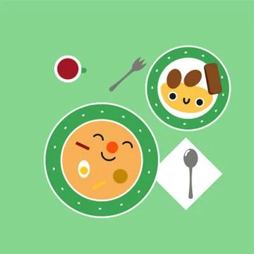 Smiling Cute Kid lunch or dinner, Habituate kid card. Stock Illustration