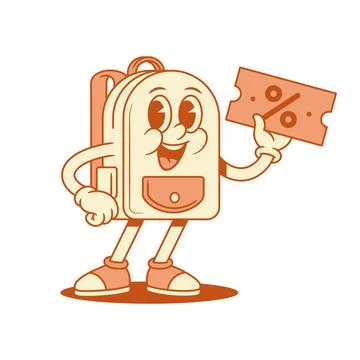 Smiling cute schoolbag backpack cartoon character shopping sale isometric vec Illustrazione stock