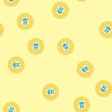 Smiling cute sun character vector seamless pattern Stock Illustration