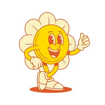 Smiling cute yellow flower chamomile cartoon character thumb up contoured v.. Stock Illustration