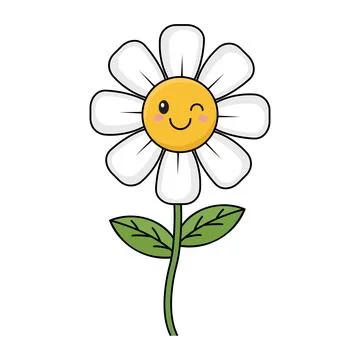 Smiling Daisy Flower Character with Winking Face Cute Spring Floral Vector .. Stock Illustration
